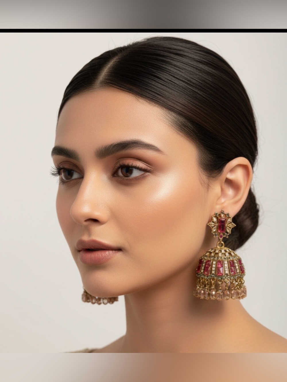 Elegant Gold and Pink Jhumka Earrings - Women Jewelry